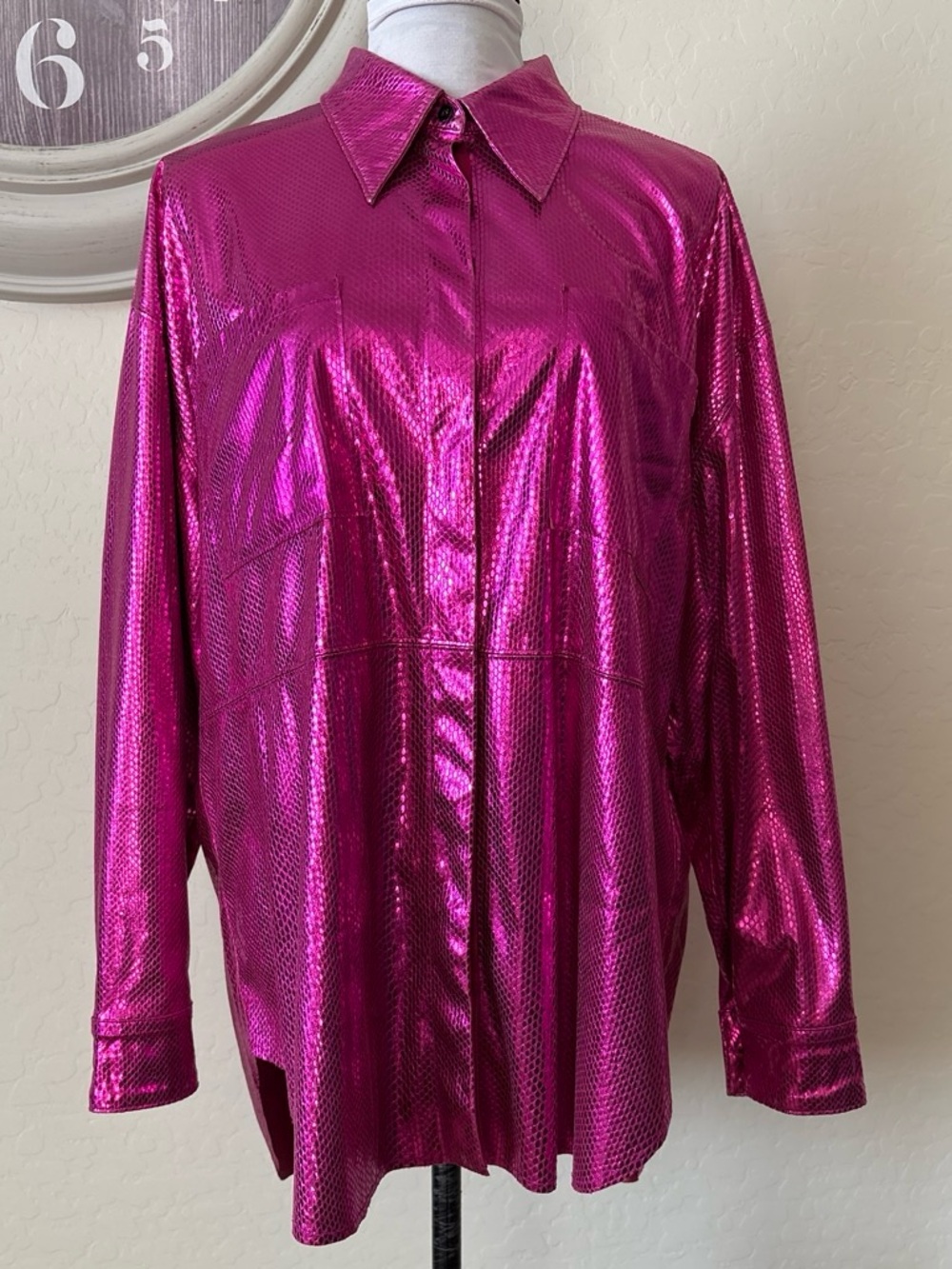 MSGM sequit over Metallic Hot Pink shirt Top. XL. Made in Italy